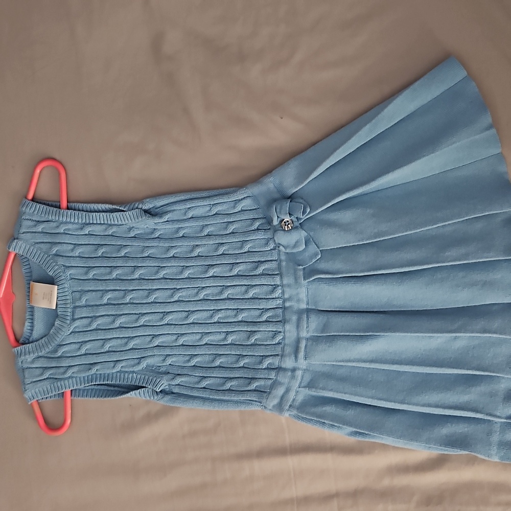 Gymboree Blue Pleated Velvet Dress with Coral Straps